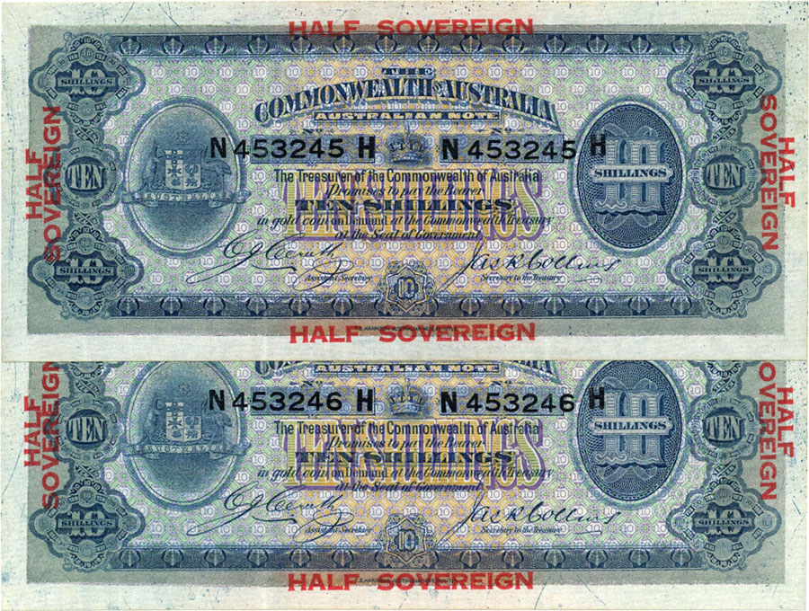 10/- 1918 Consec. Pair (R 3b) 